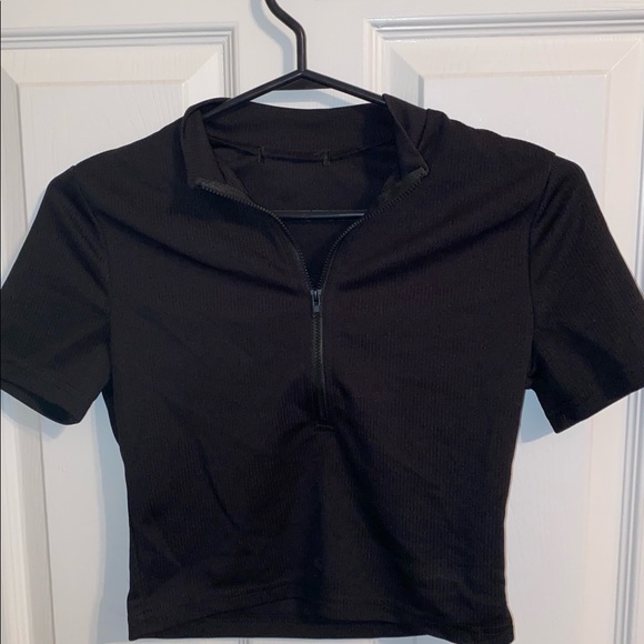 Shein Blqck Ribbed Half-Zip Crop Top - Picture 1 of 2